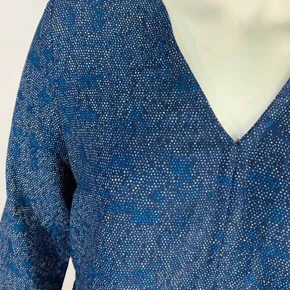 Gap Womans Sz XL Dress Blue Abstract 3/4 Sleeve Pockets V Neck Pockets - Picture 5 of 8